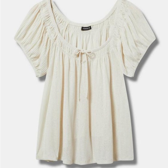 torrid Tops - Torrid Ivory Cap Sleeve Peasent Top Blouse with Gathered Sleeves